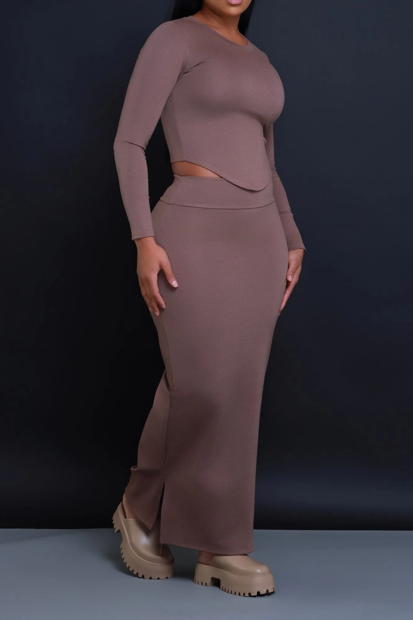 Cross Your Mind Maxi Skirt Set - Brown