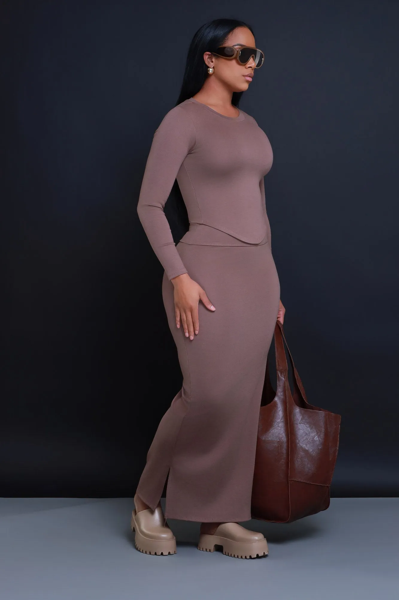 Cross Your Mind Maxi Skirt Set - Brown