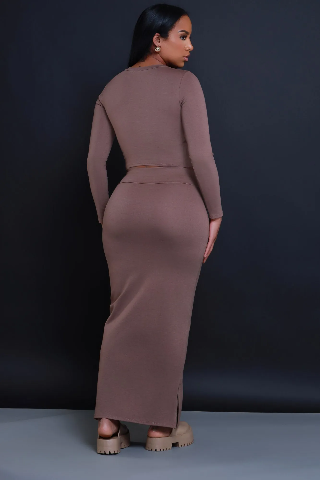 Cross Your Mind Maxi Skirt Set - Brown
