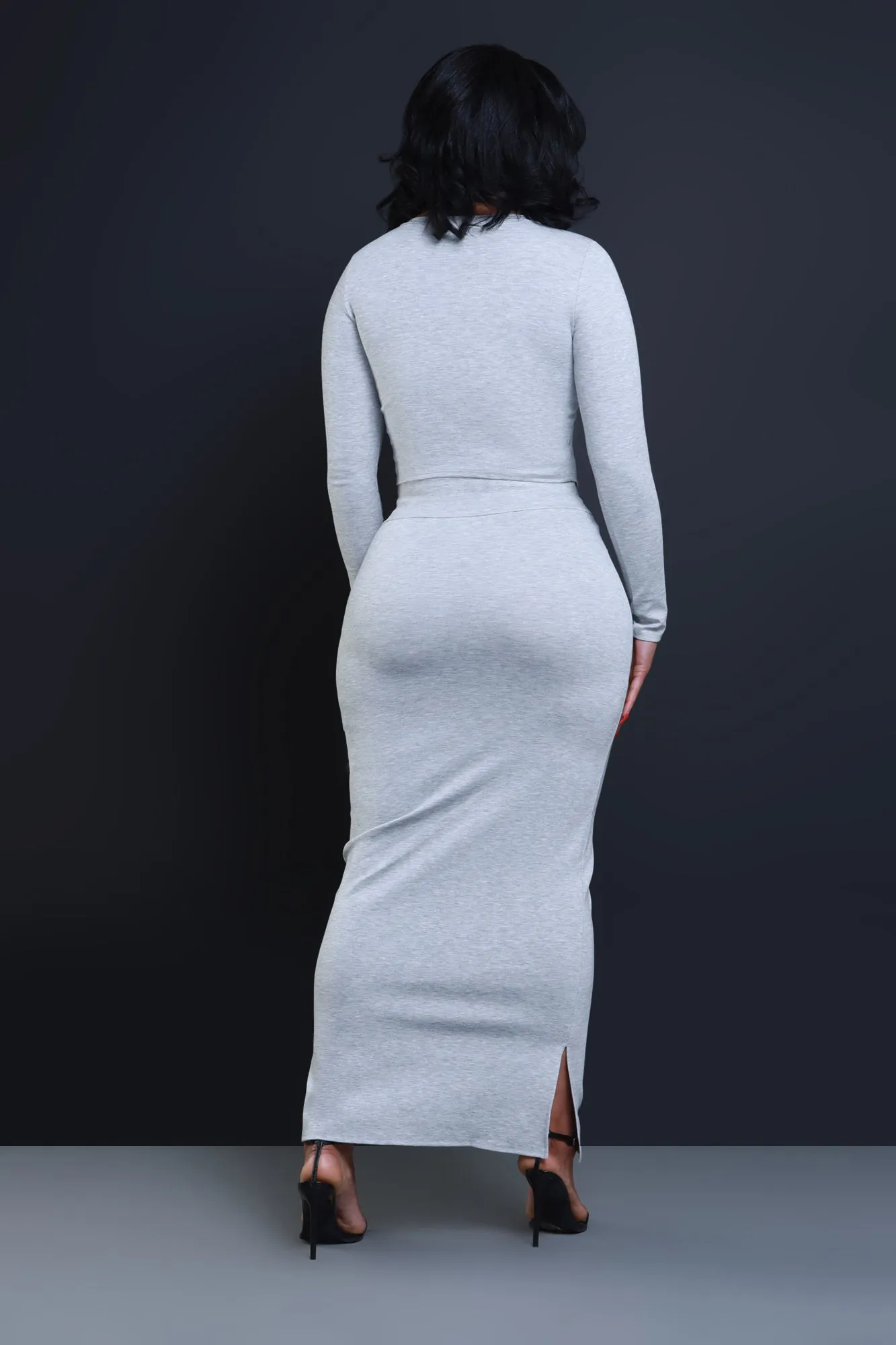 Cross Your Mind Maxi Skirt Set - Heather Grey