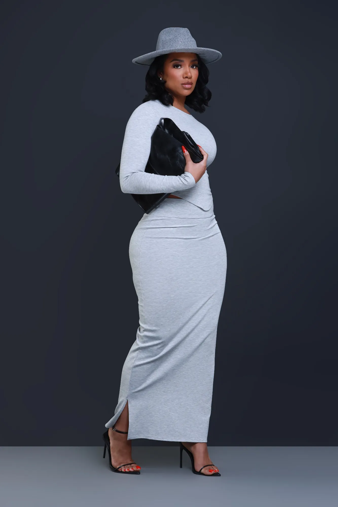 Cross Your Mind Maxi Skirt Set - Heather Grey