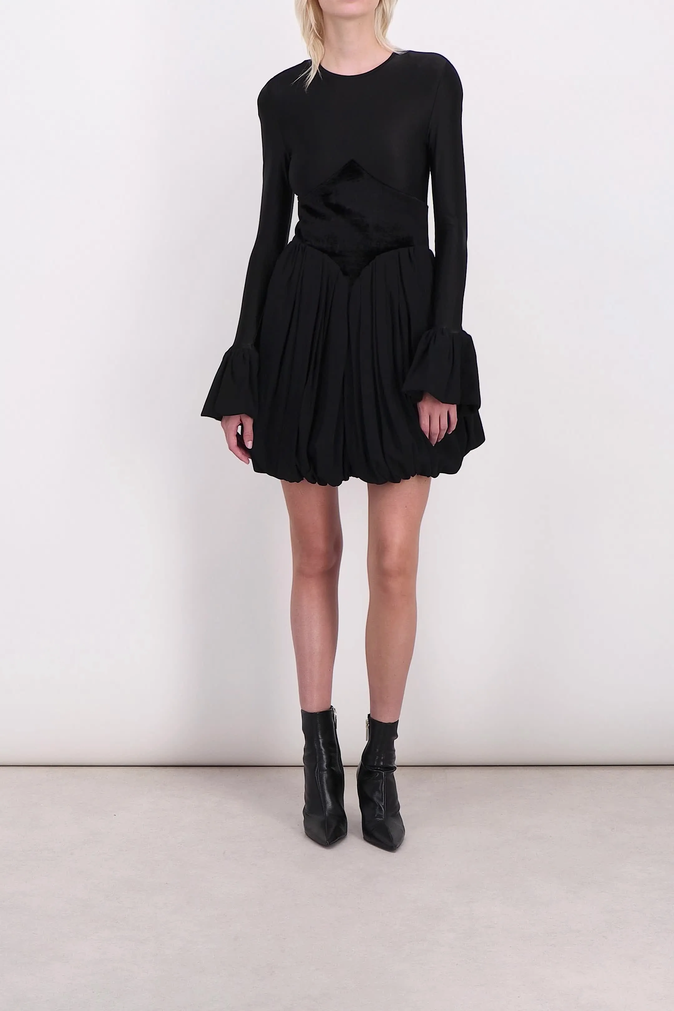 Crêpe satin puff mini dress