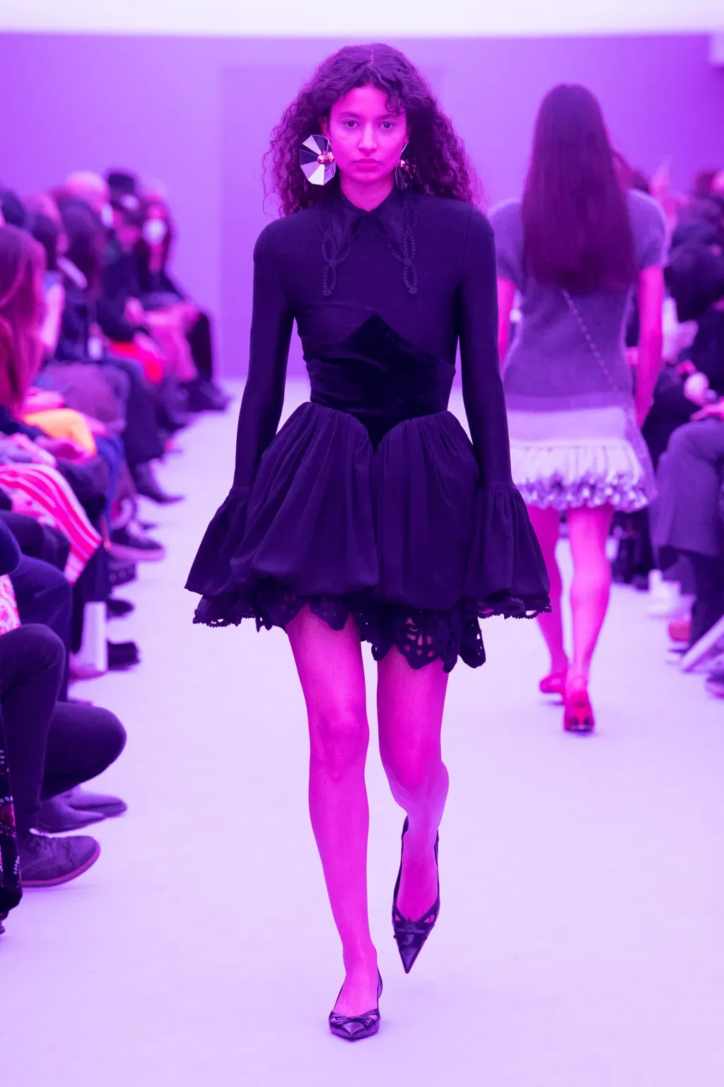 Crêpe satin puff mini dress