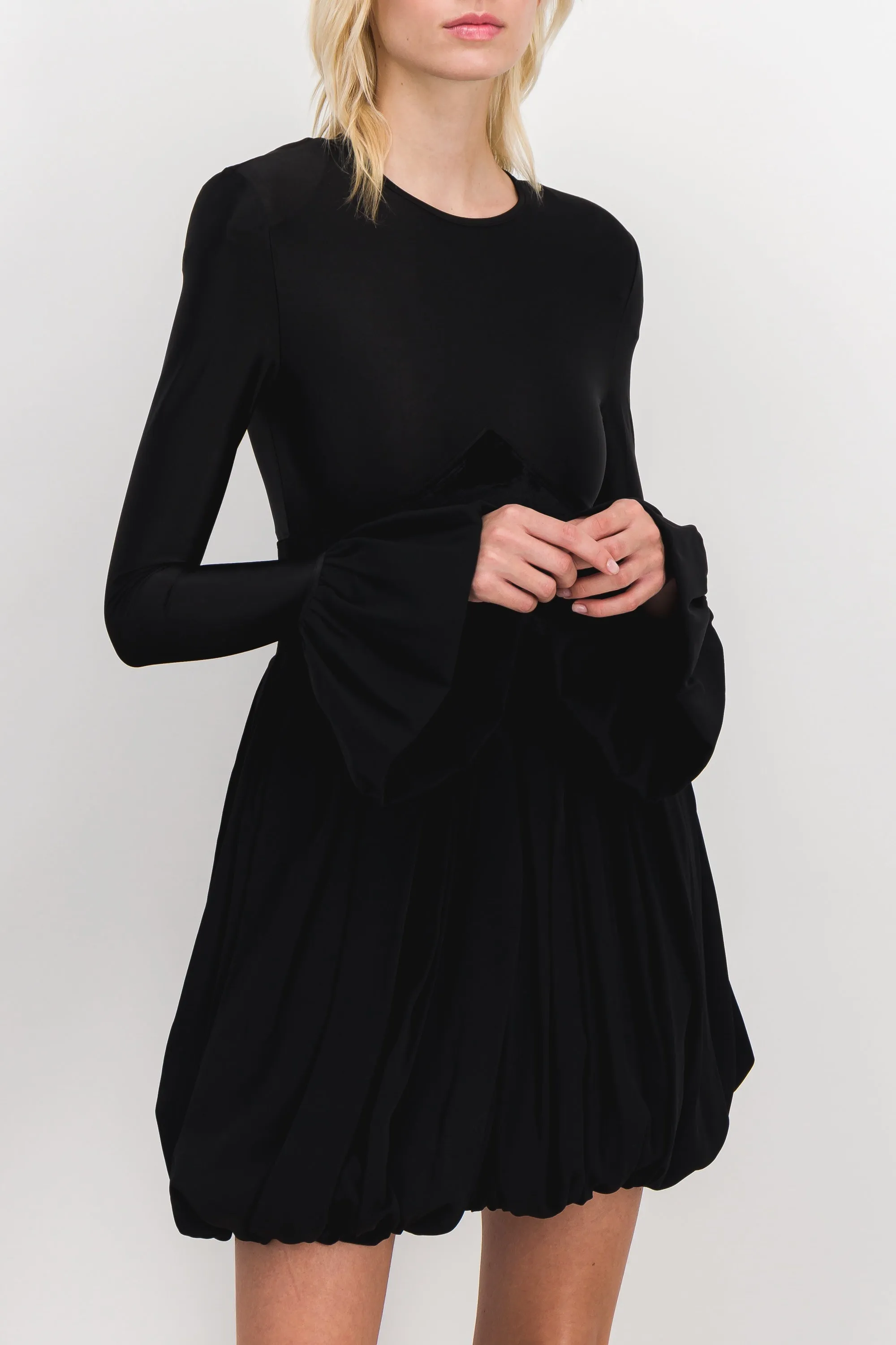 Crêpe satin puff mini dress