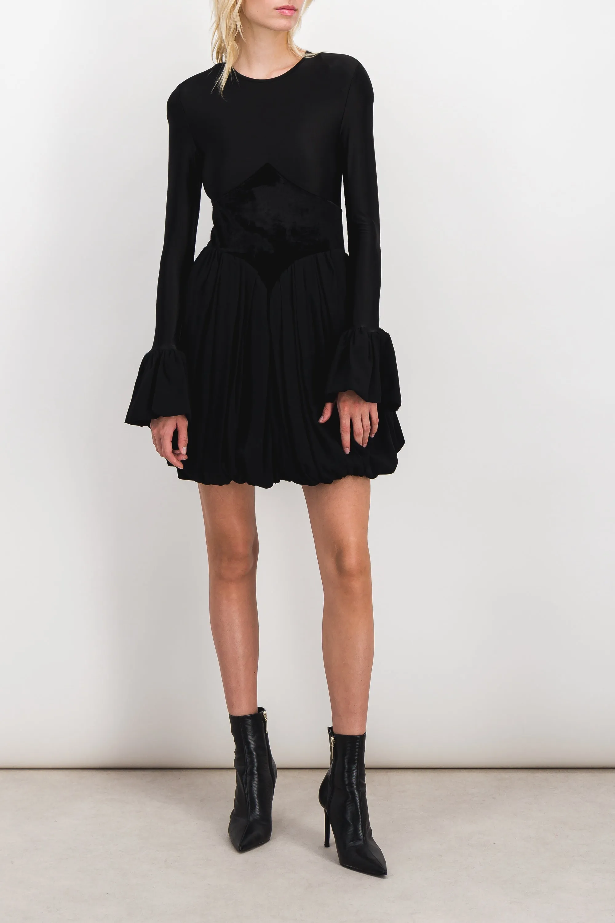 Crêpe satin puff mini dress