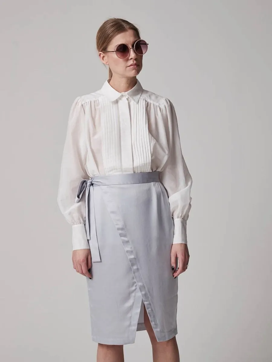CUPRO WRAPPING PENCIL SKIRT "BERTA" IN SILVER