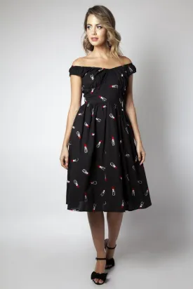 Delia Lipstick Emboidery Flared Dress