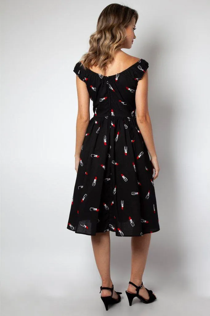 Delia Lipstick Emboidery Flared Dress