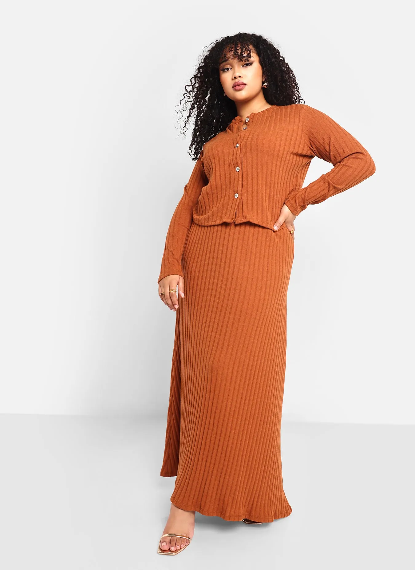 Denessa Ribbed Knit Maxi Slip Skirt - Chestnut