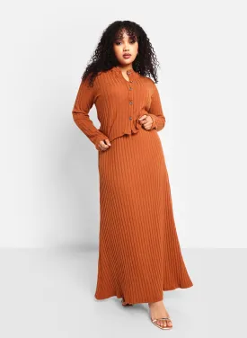 Denessa Ribbed Knit Maxi Slip Skirt - Chestnut