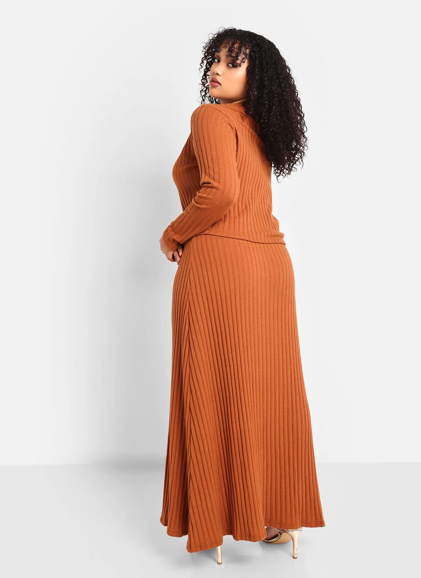 Denessa Ribbed Knit Maxi Slip Skirt - Chestnut
