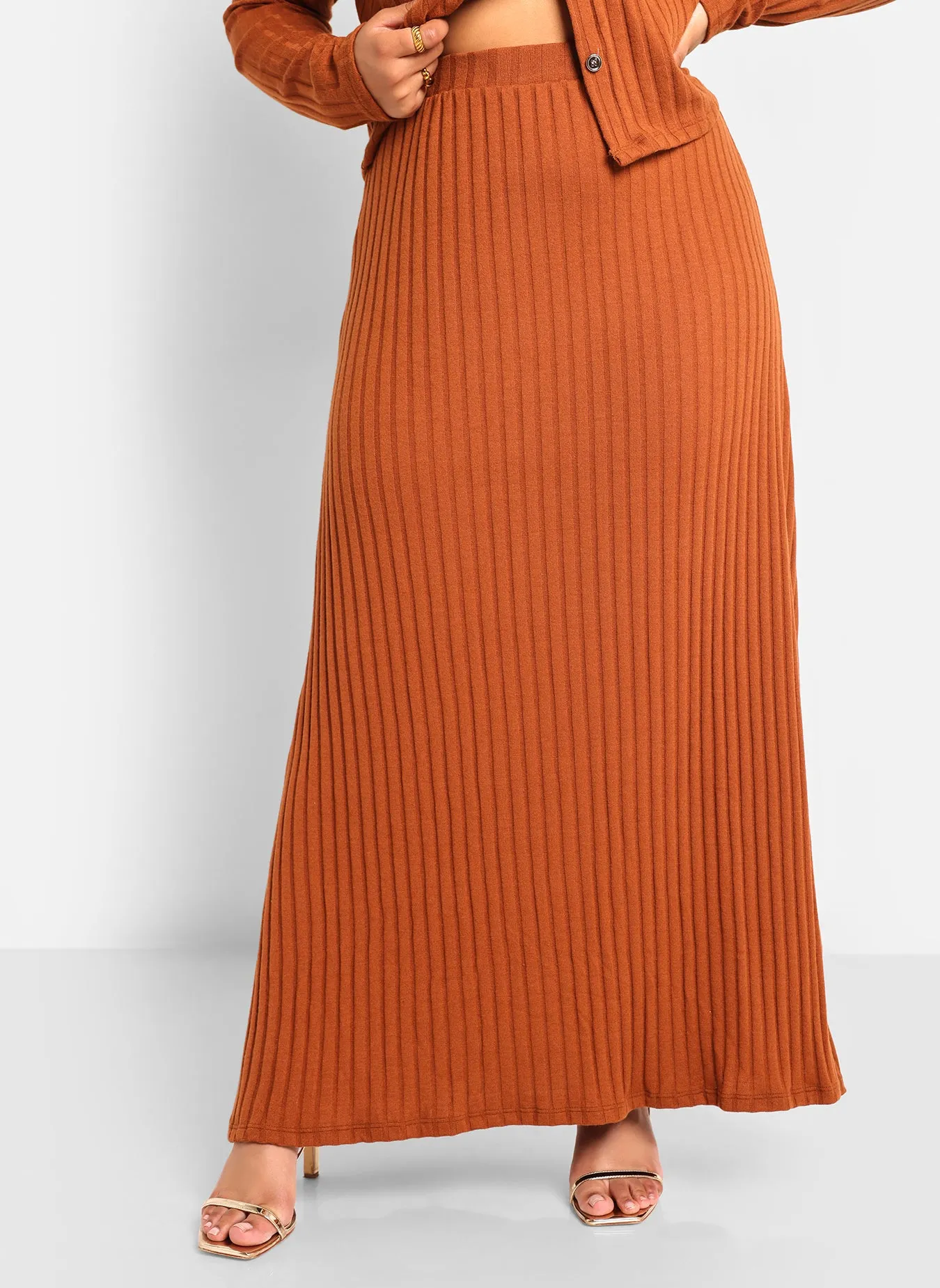 Denessa Ribbed Knit Maxi Slip Skirt - Chestnut