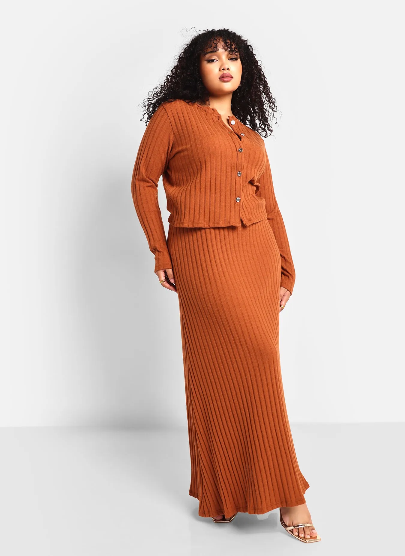 Denessa Ribbed Knit Maxi Slip Skirt - Chestnut