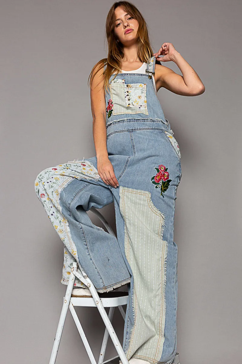 Denim Patchwork Overalls