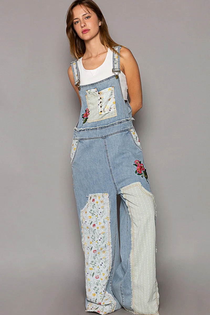 Denim Patchwork Overalls