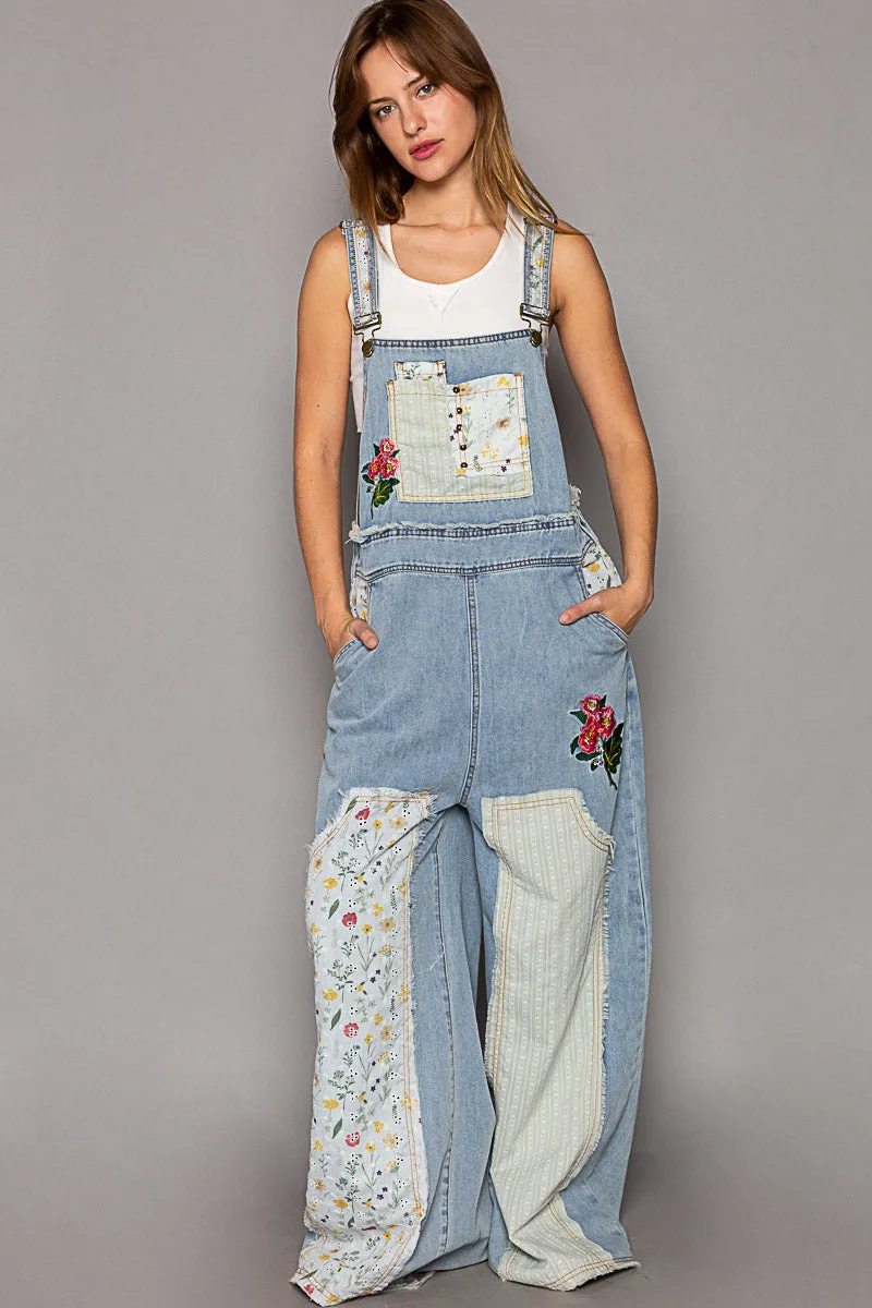 Denim Patchwork Overalls
