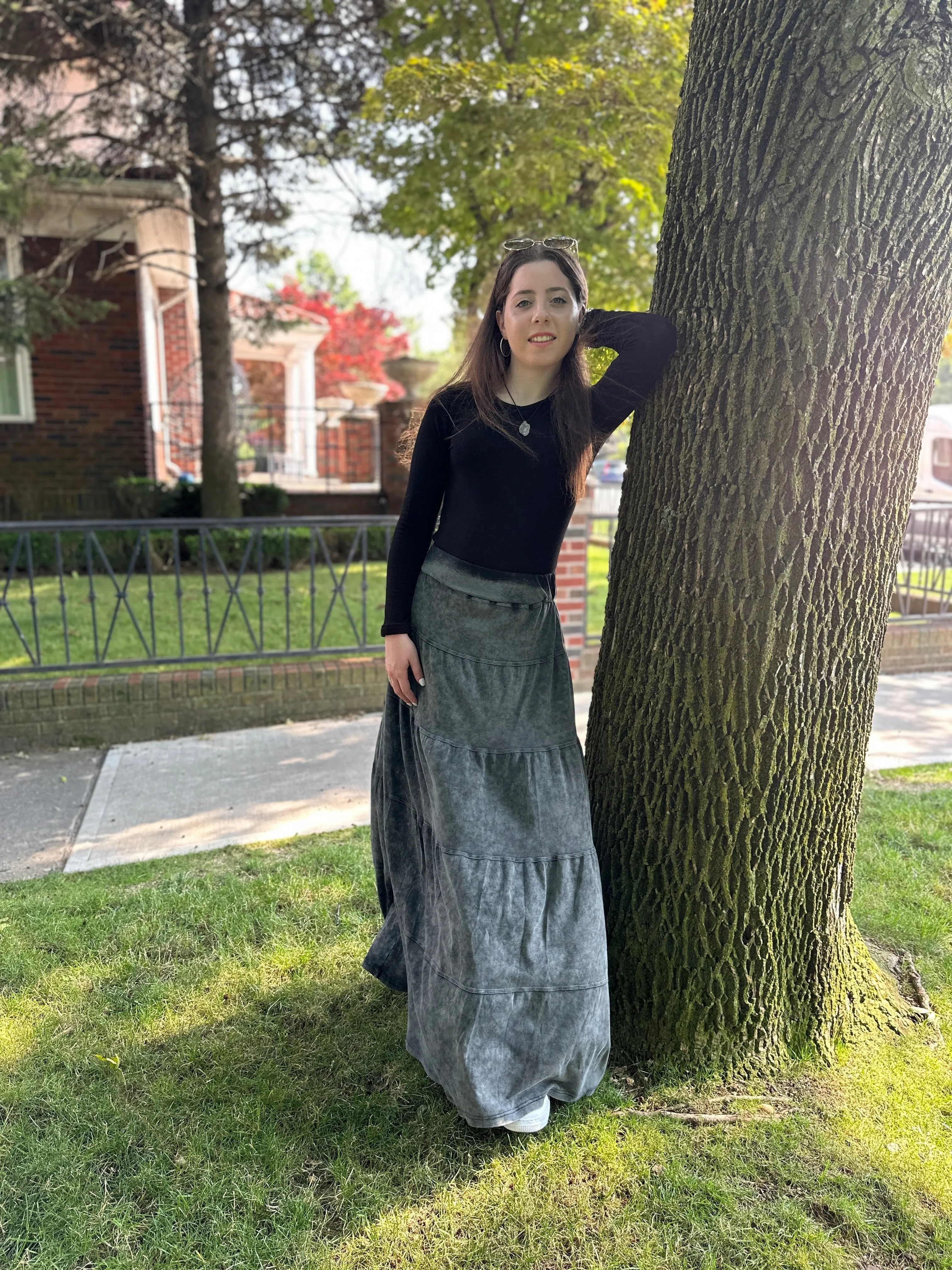 DENIM TIERED SKIRT