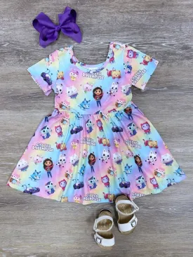 Dollhouse Friends Girls Pastel Short Sleeve Skater Dress