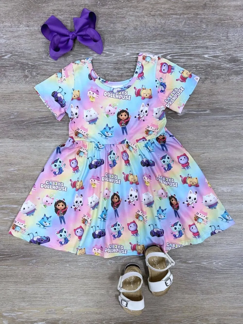 Dollhouse Friends Girls Pastel Short Sleeve Skater Dress