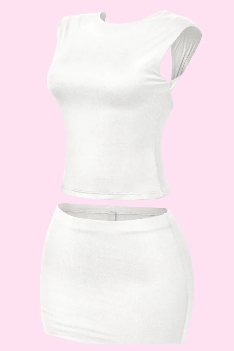 Dulce Open Back Mini Skirt Set (Off White)