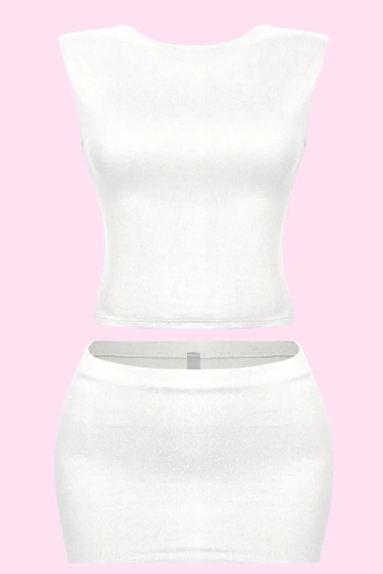 Dulce Open Back Mini Skirt Set (Off White)