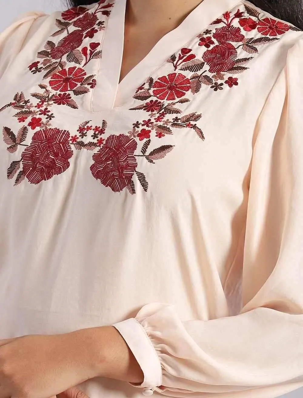 Embroidered Kurti With High Low Rounded Hem