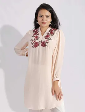 Embroidered Kurti With High Low Rounded Hem