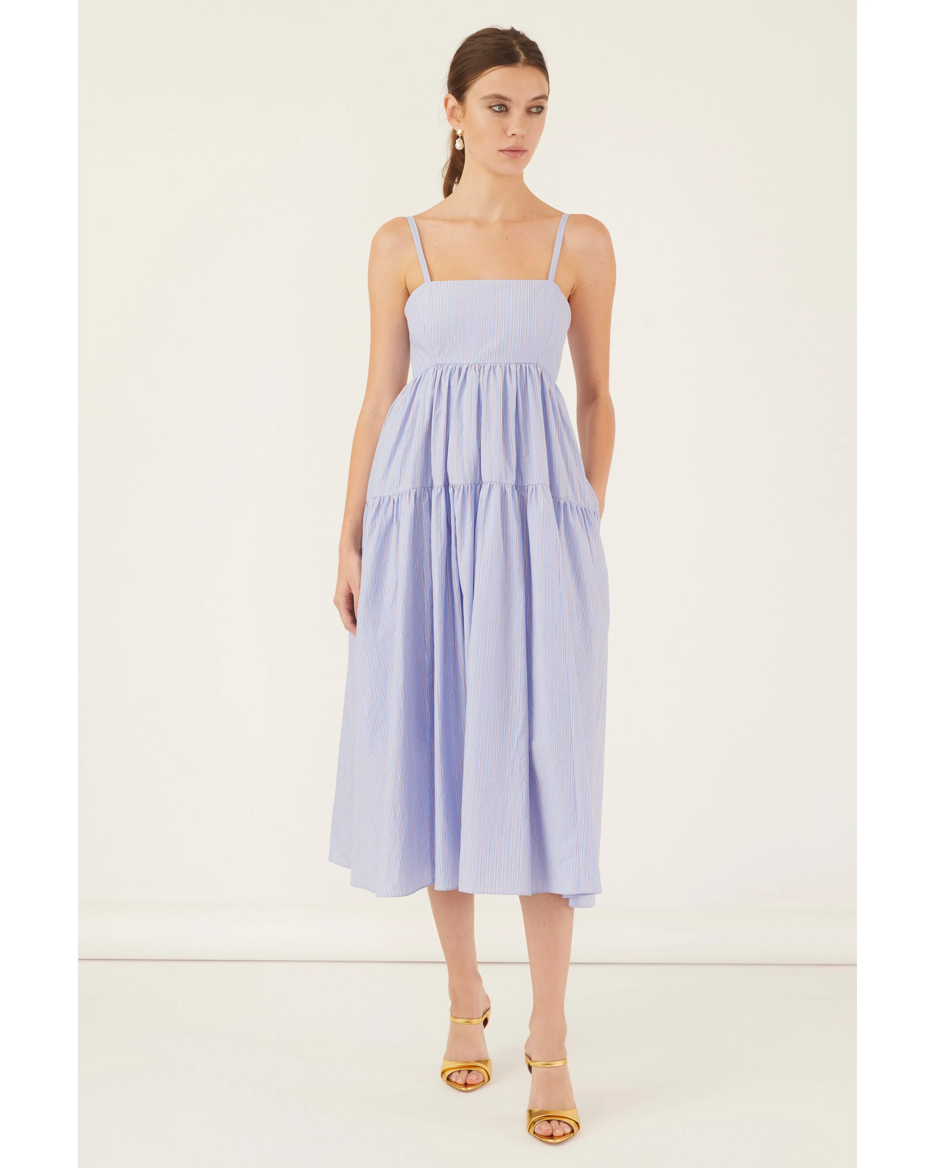 Eva Trapeze Midi Dress in Cerulean Edie Stripe