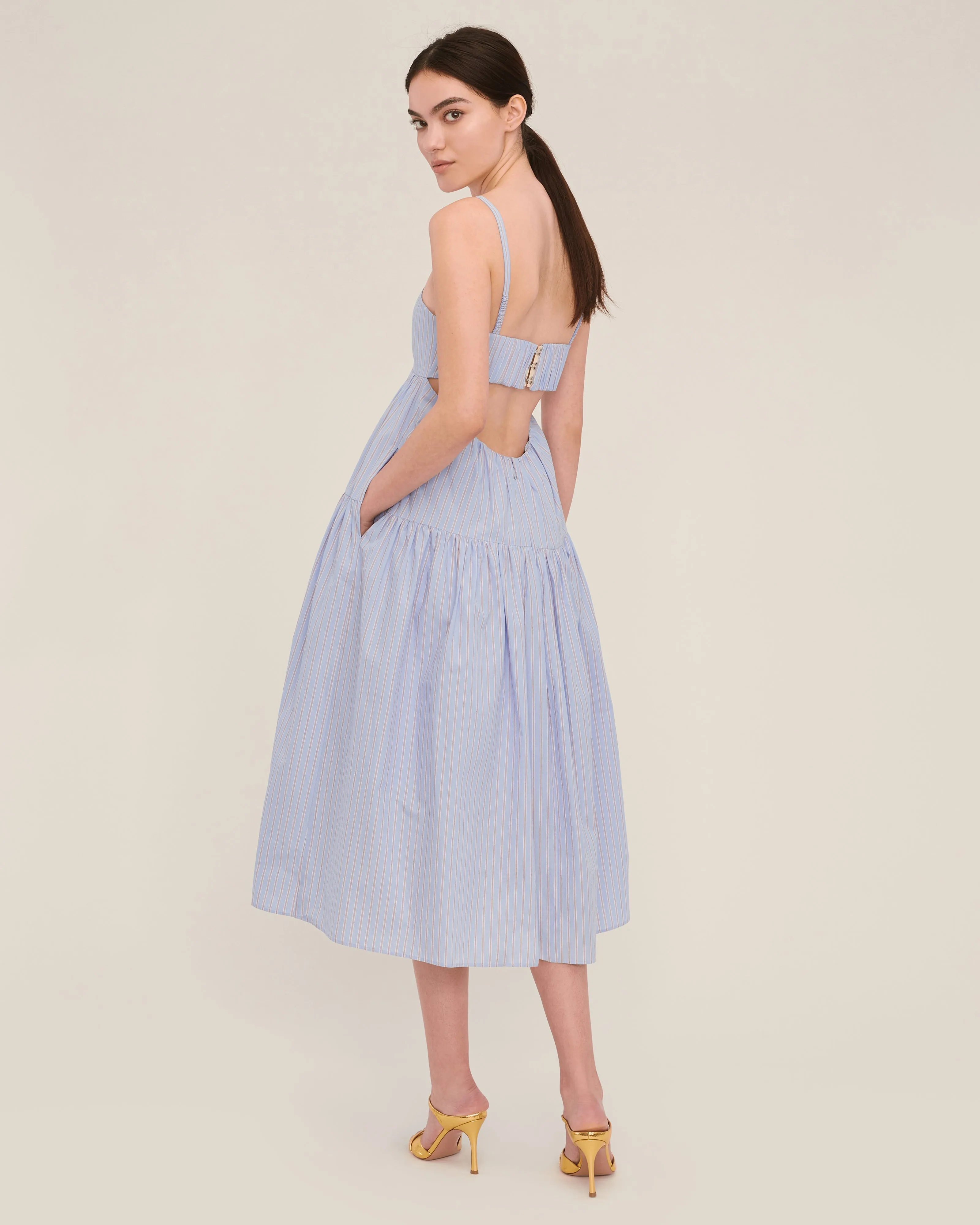 Eva Trapeze Midi Dress in Cerulean Edie Stripe