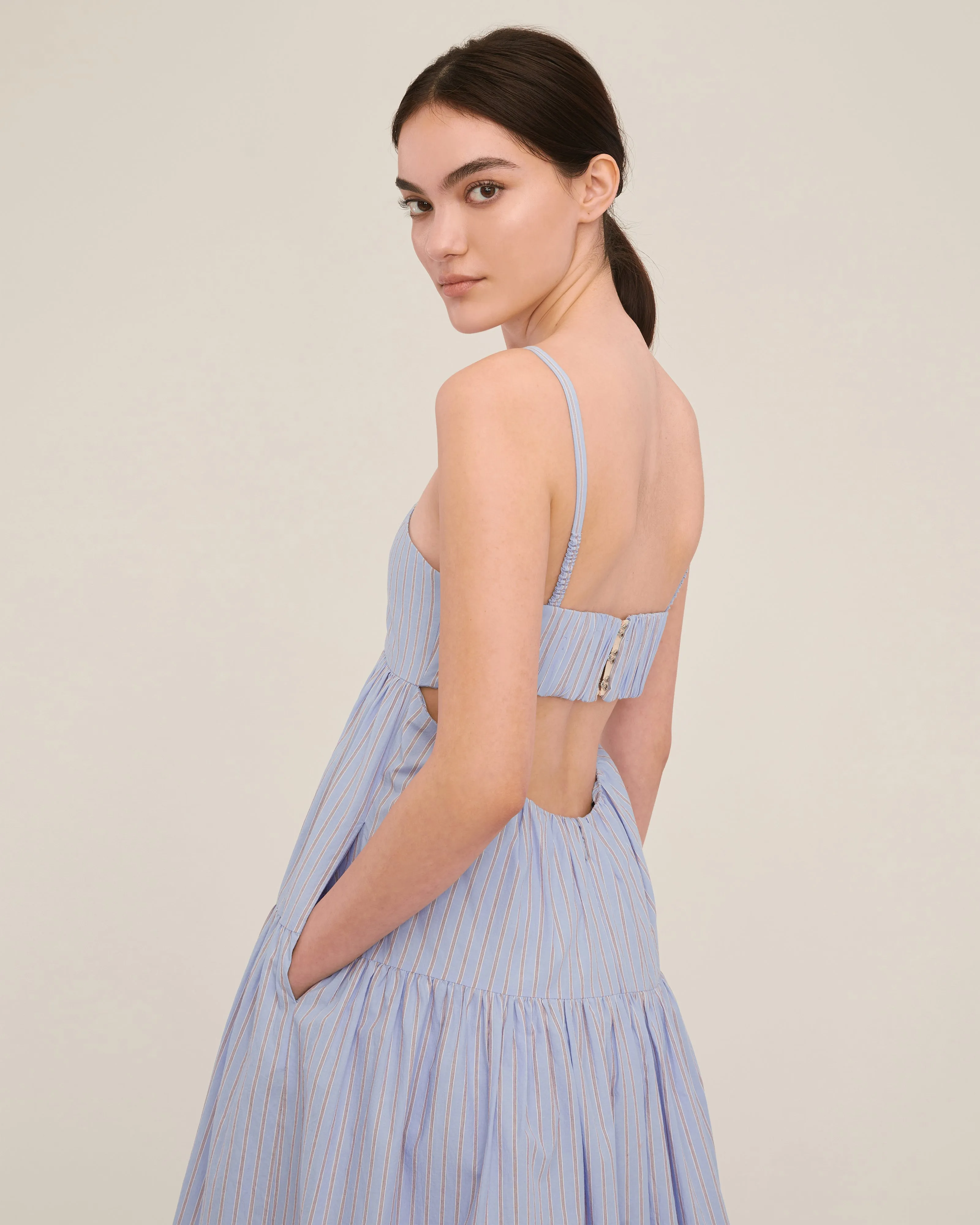 Eva Trapeze Midi Dress in Cerulean Edie Stripe