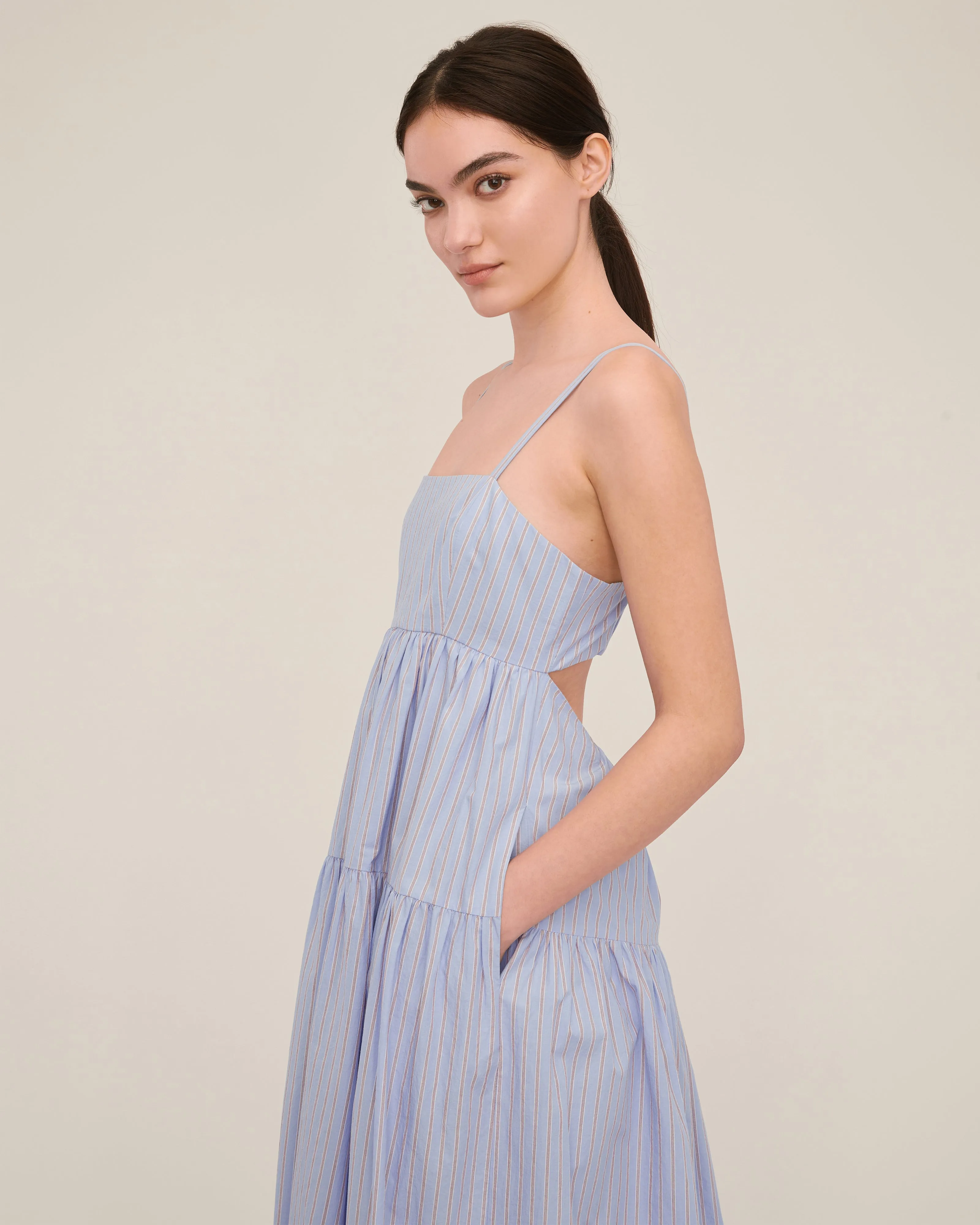 Eva Trapeze Midi Dress in Cerulean Edie Stripe