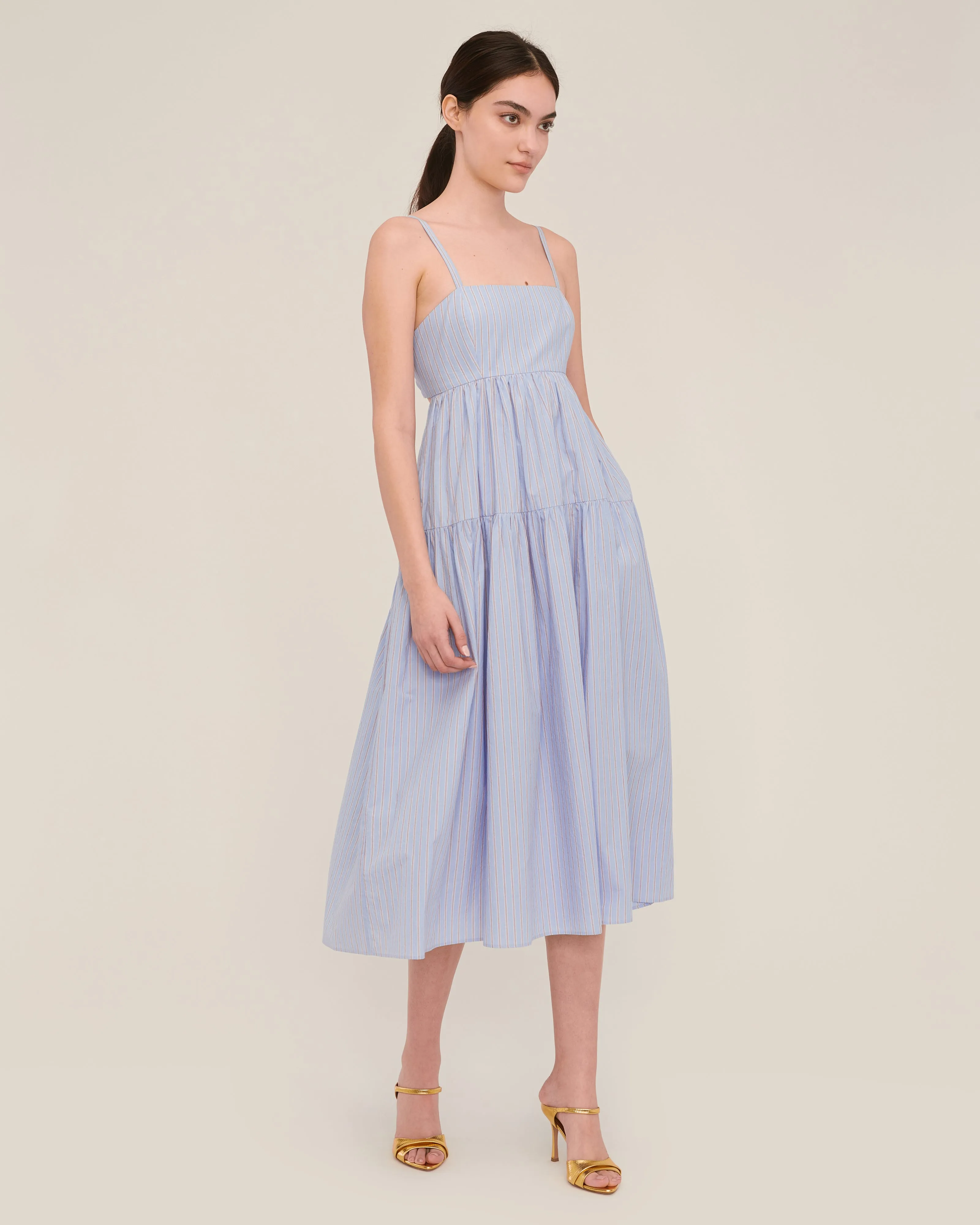 Eva Trapeze Midi Dress in Cerulean Edie Stripe