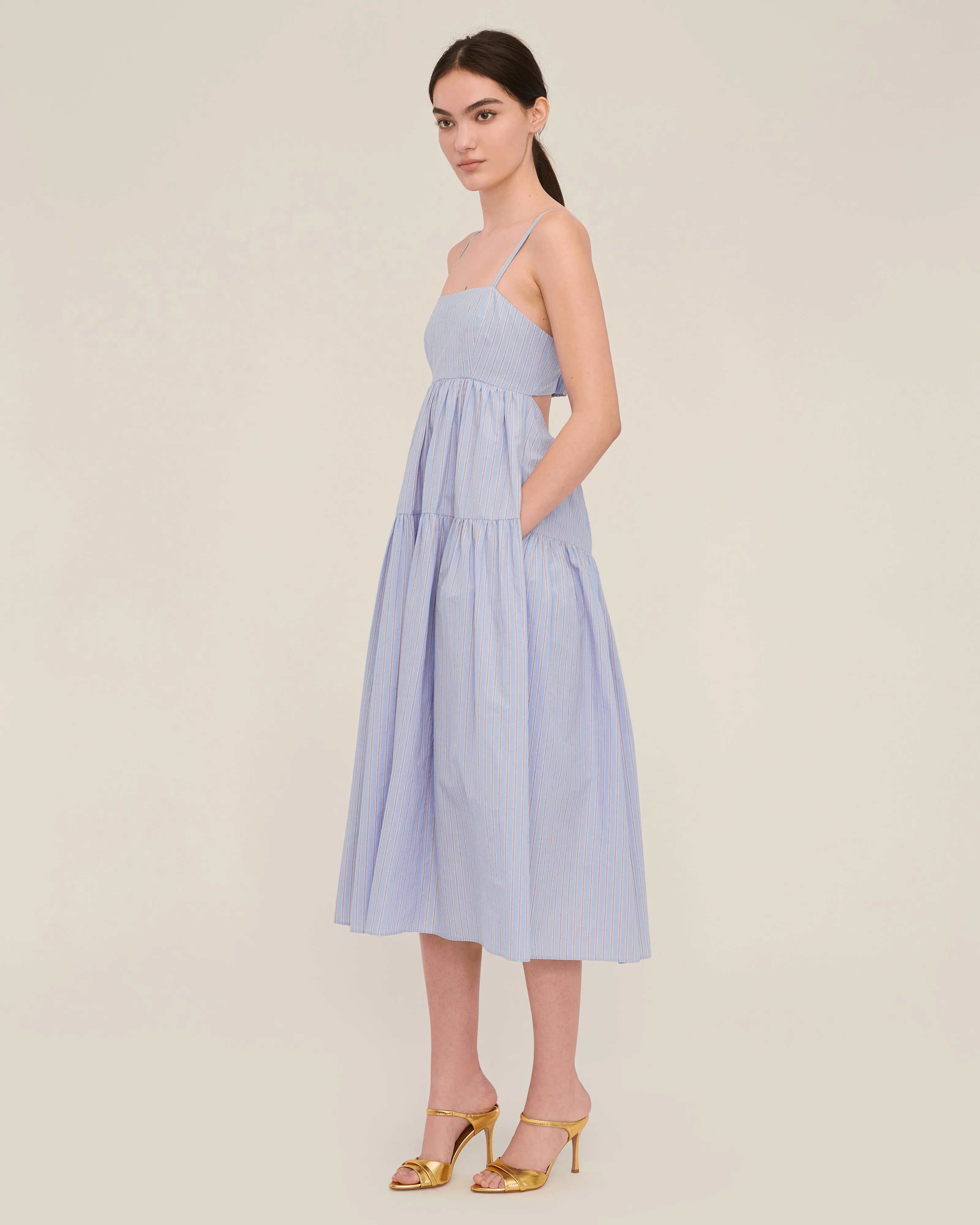 Eva Trapeze Midi Dress in Cerulean Edie Stripe