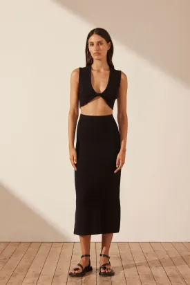 EVE FLARED MIDI SKIRT - BLACK