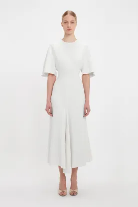 Exclusive Short Sleeve Drop Shoulder Midi Dress In Ivory