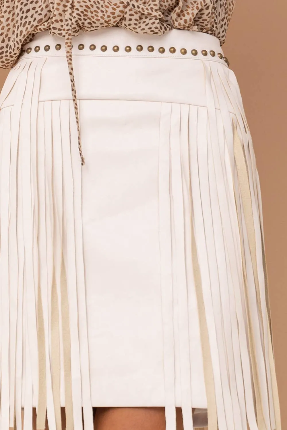 Faux Leather Studded Fringe Mini Skirt