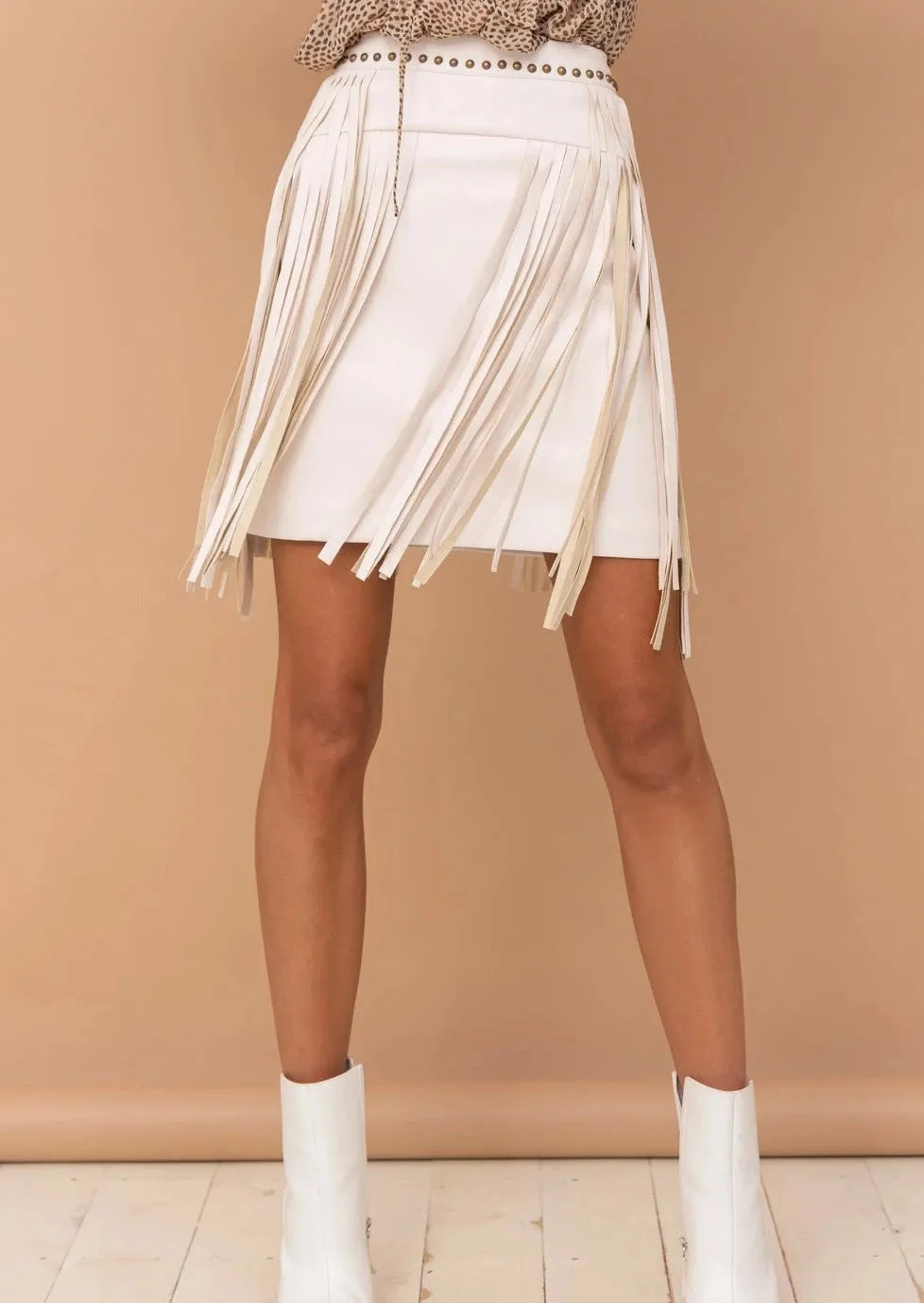 Faux Leather Studded Fringe Mini Skirt
