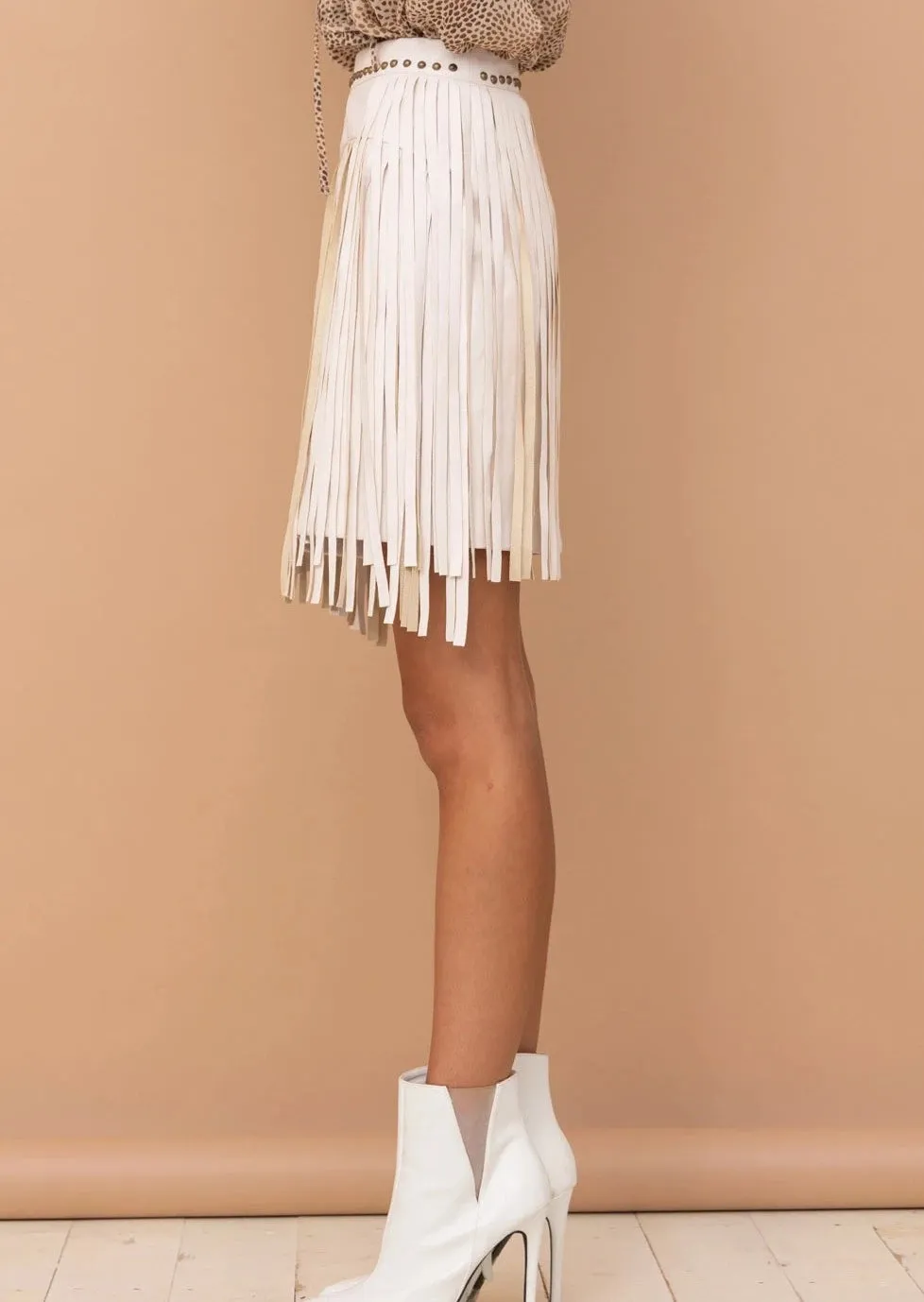 Faux Leather Studded Fringe Mini Skirt