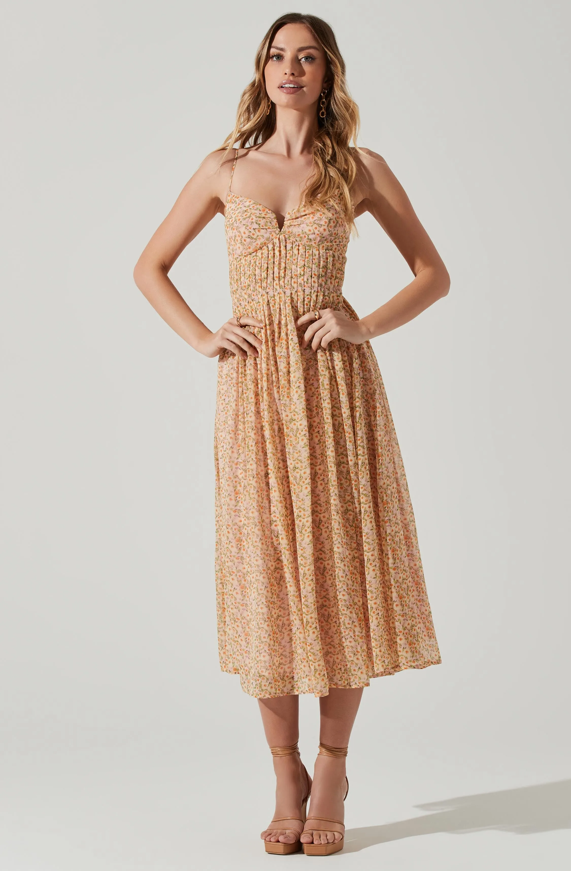 Floral Pleated Midi Dress