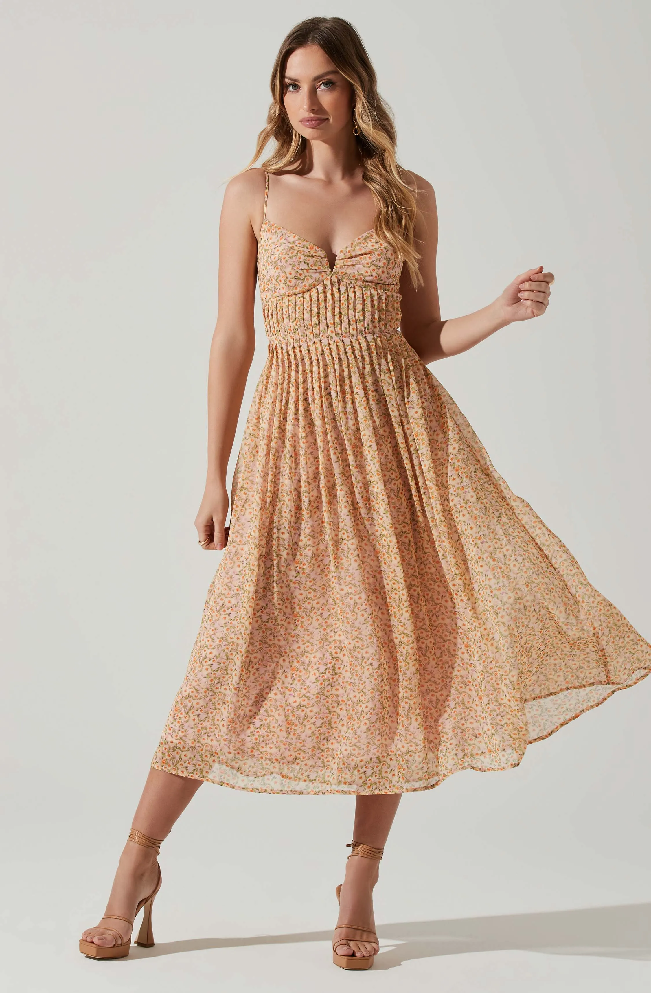 Floral Pleated Midi Dress