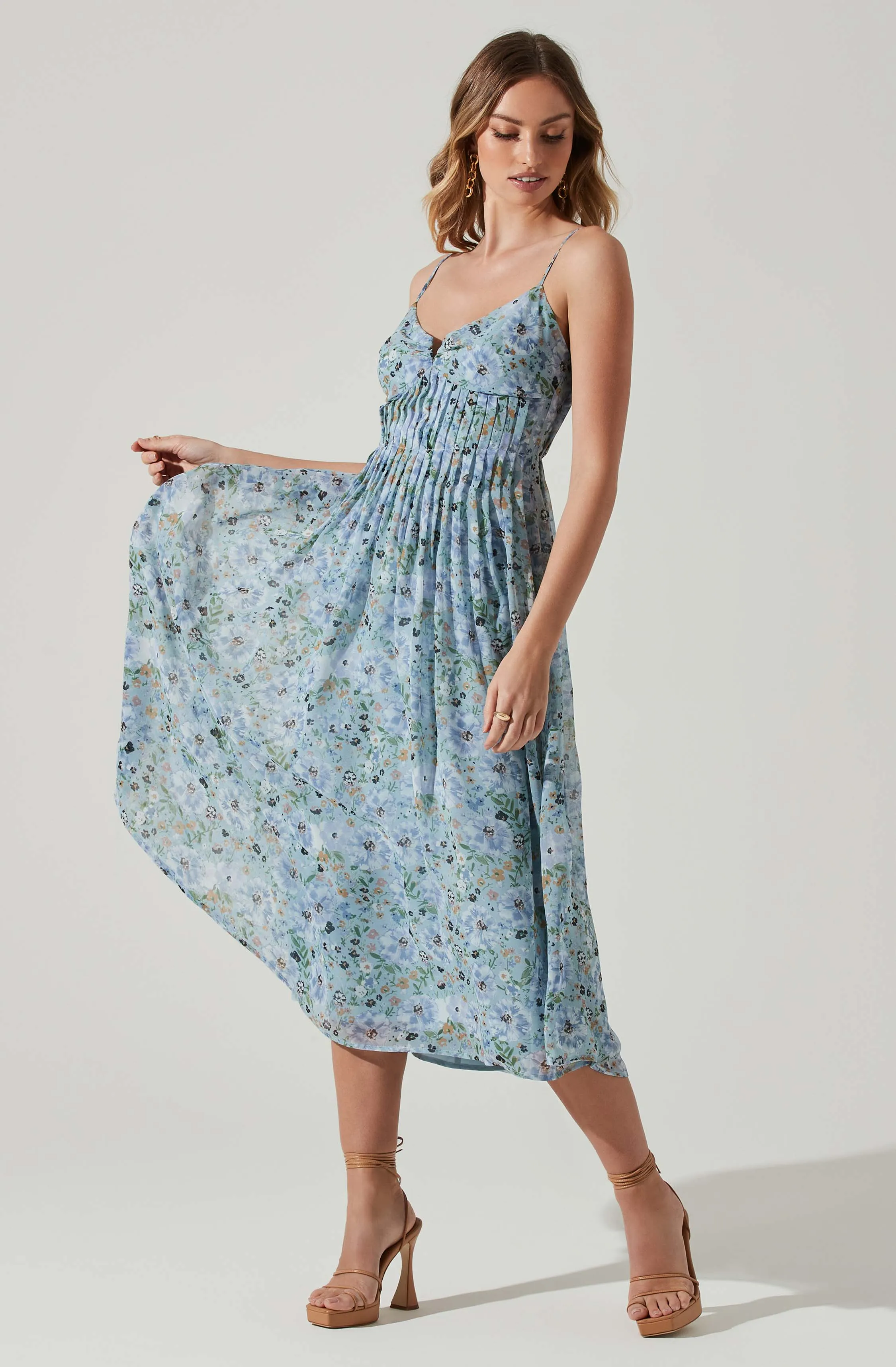 Floral Pleated Midi Dress