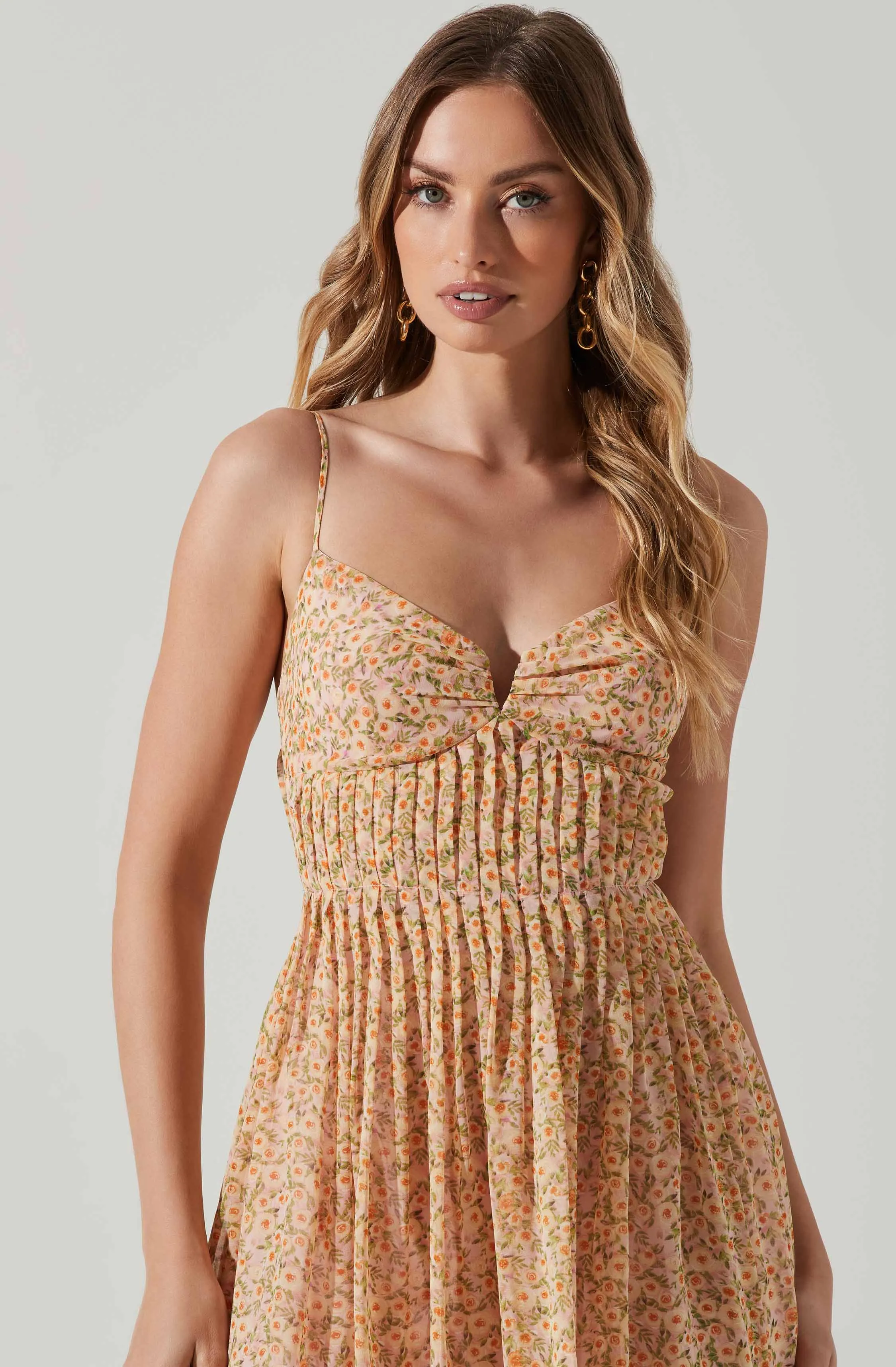 Floral Pleated Midi Dress