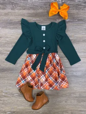 Forest Green & Orange Fall Plaid Dress