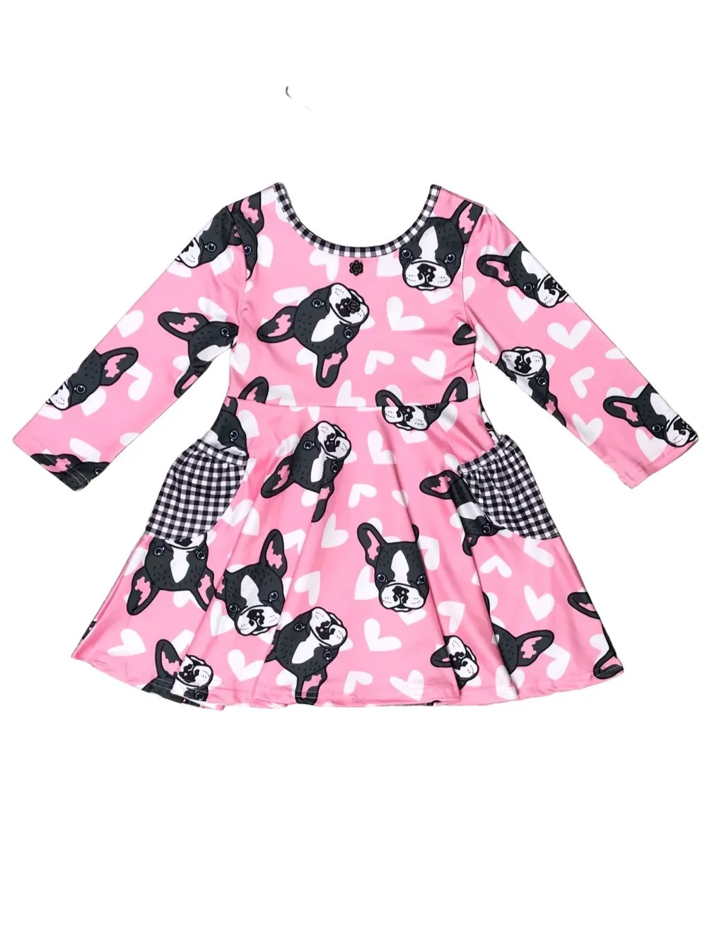 French Kiss Bulldog Pink Heart Pocket Girls Skater Dress