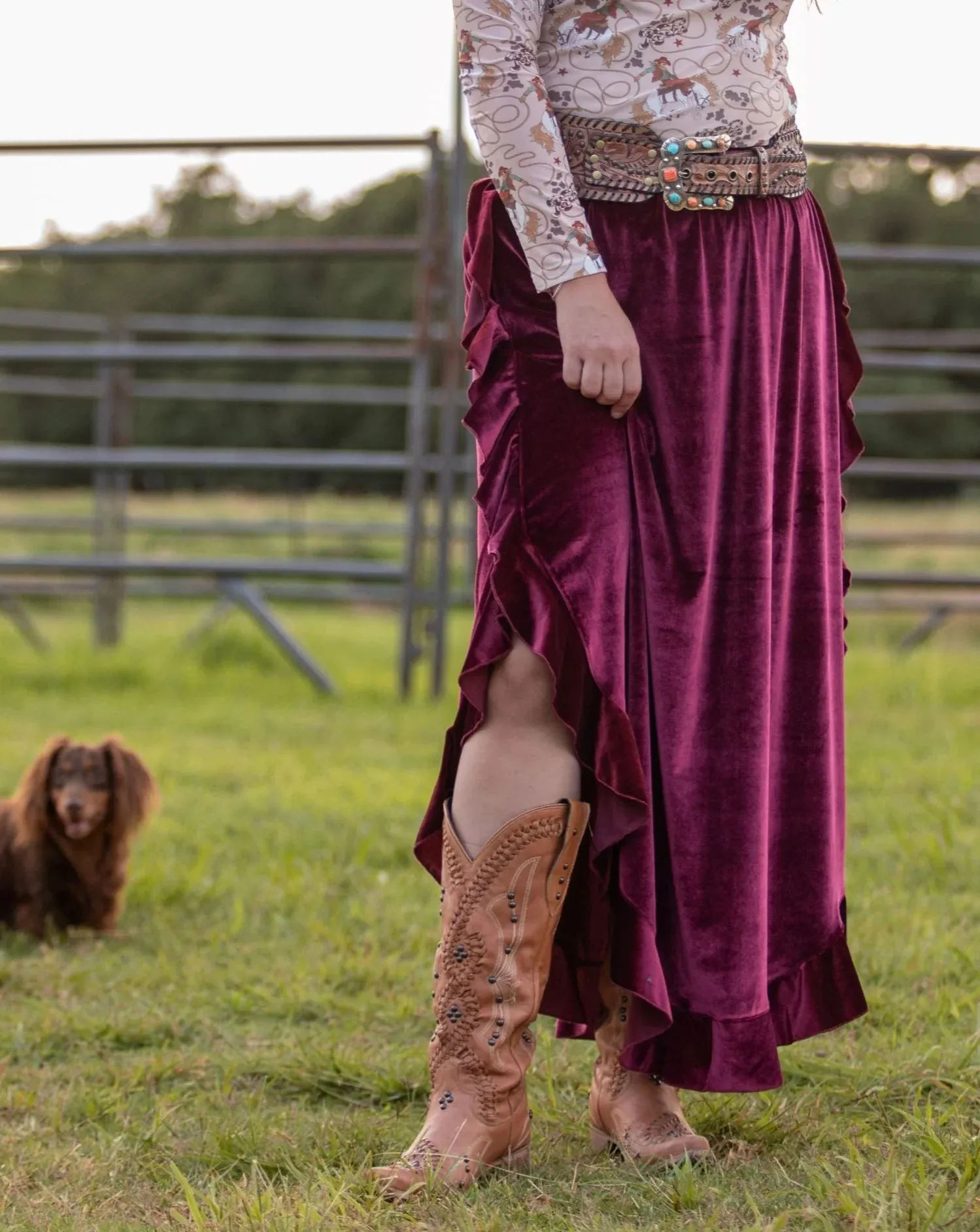 Gala Red Velvet Ruffle Skirt by Tasha Polizzi