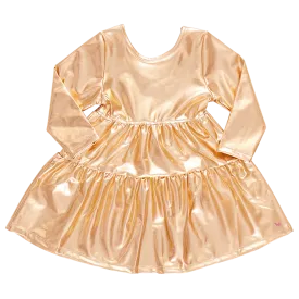 Girls Lame Polly Dress - Gold