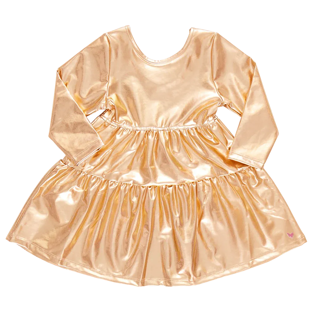 Girls Lame Polly Dress - Gold