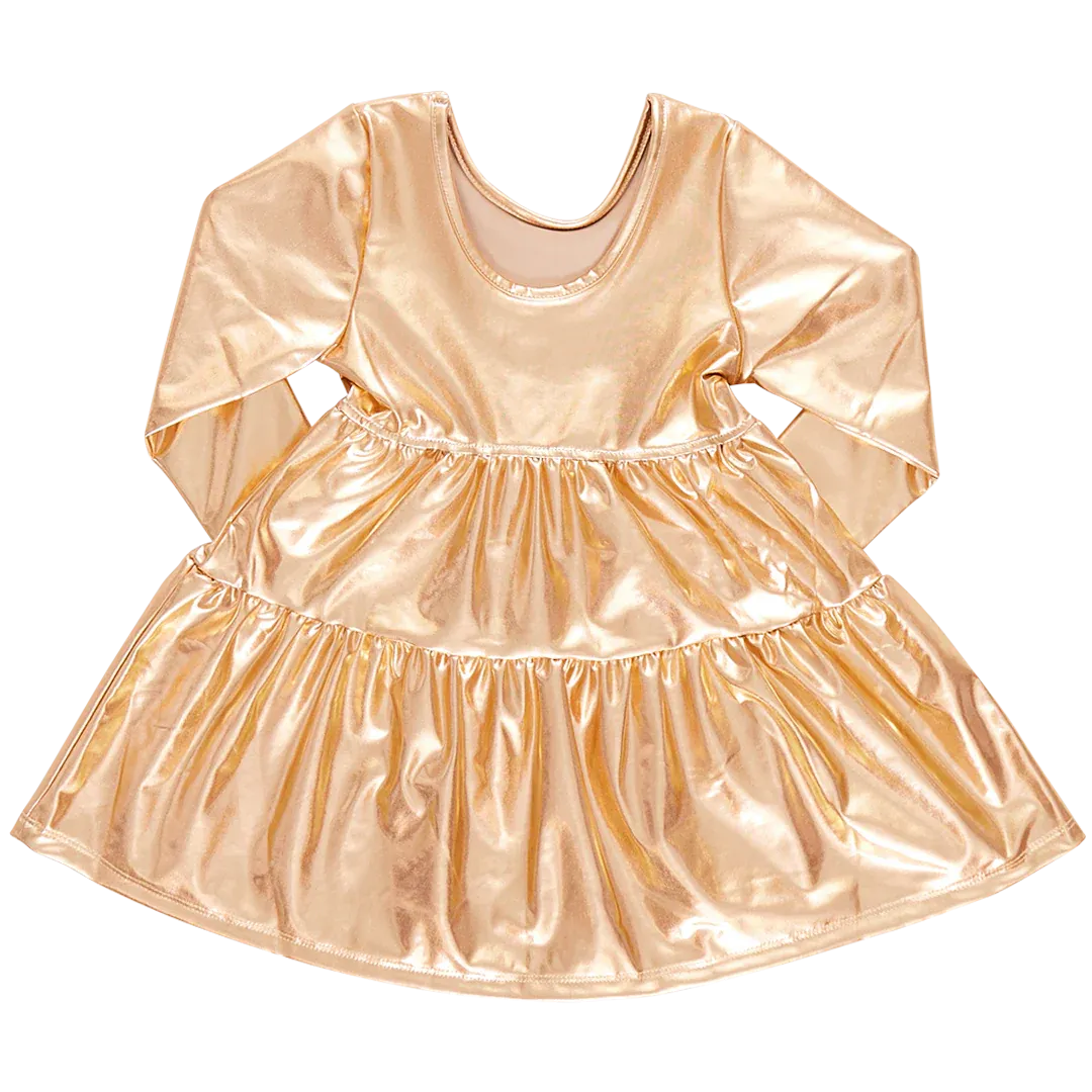 Girls Lame Polly Dress - Gold