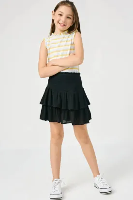 Girls Smocked Ruffle Tiered Mini Skirt