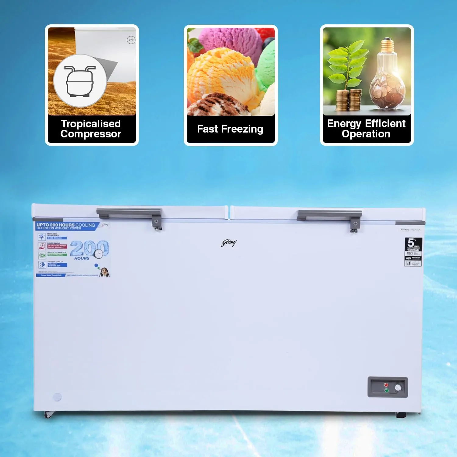 Godrej DH EPenta 525E 2HCN RW 505 L Double Door Convertible Deep Freezer ( White)